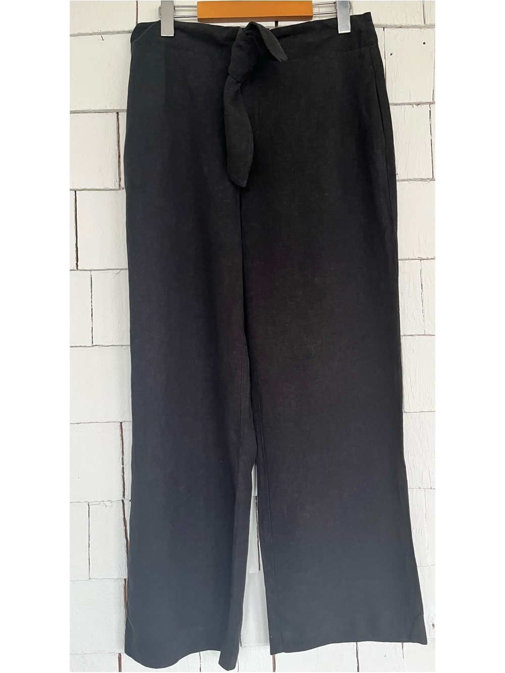 Anthropologie Black Wide-Leg Bow Waist Linen Mix Pants